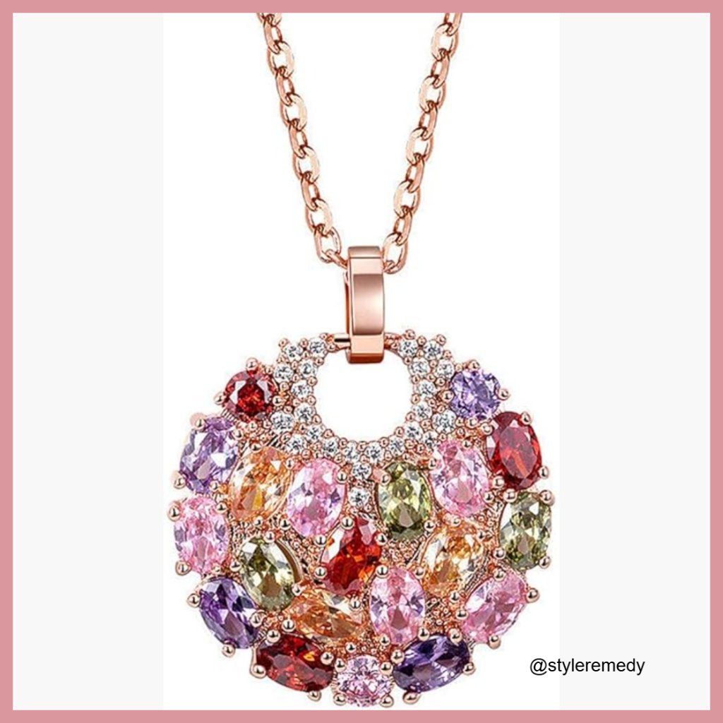 Cubic Zirconia Flower Pendant Necklace With Extender Chain